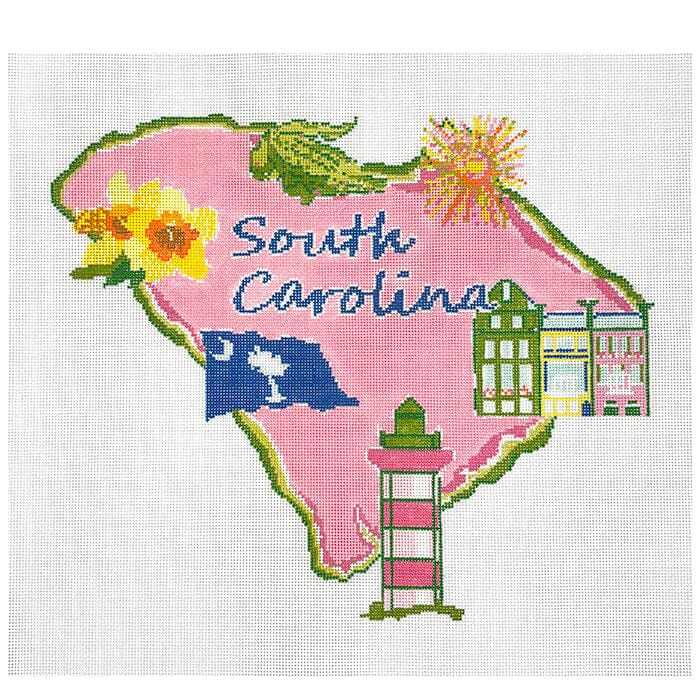 State of South Carolina Painted Canvas Blue Waters Needlepoint - 1