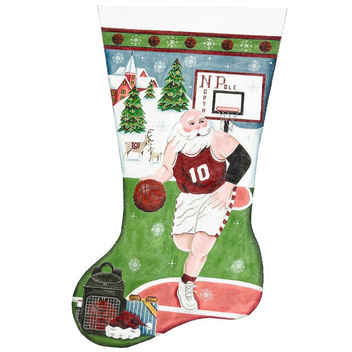 Stocking: Basketball Santa TTL on 18 Painted Canvas Rebecca Wood Designs