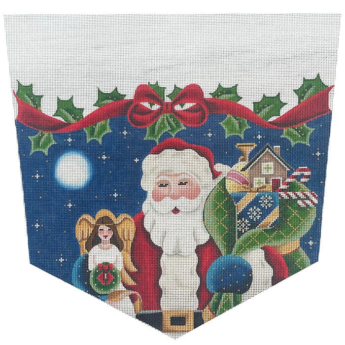 Stocking Cuff: Angel Topper Santa on 13 Painted Canvas Rebecca Wood Designs - 1