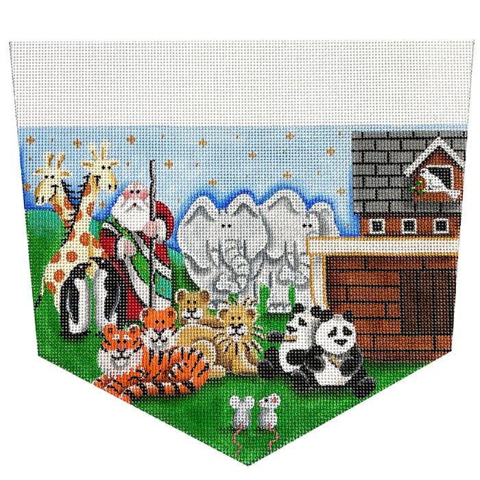 Stocking Cuff: Noah's Ark on 13 Painted Canvas Rebecca Wood Designs - 1
