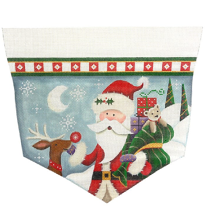 Stocking Cuff: Retro Santa on 13 Painted Canvas Rebecca Wood Designs - 1