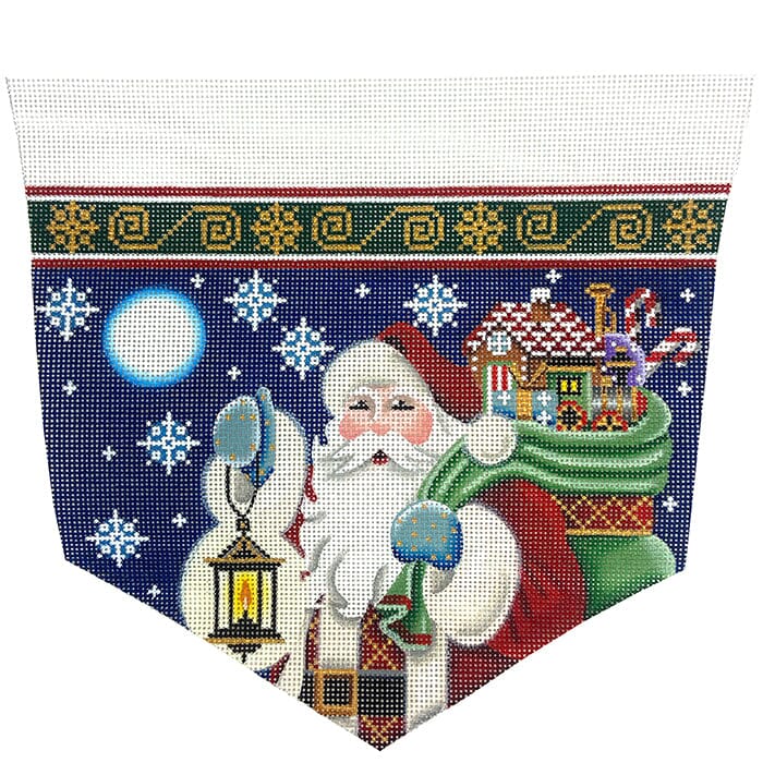 Stocking Cuff: Royal Santa on 13 Painted Canvas Rebecca Wood Designs - 1