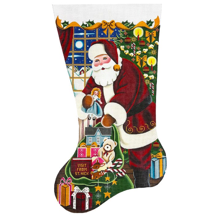 Stocking: Girls Christmas TTL on 18 Painted Canvas Rebecca Wood Designs - 1