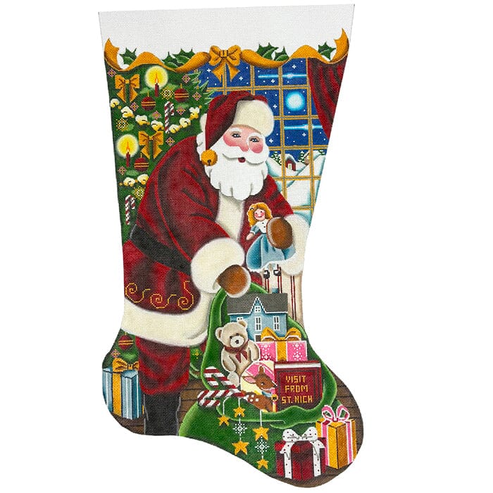 Stocking: Girls Christmas TTR on 18 Painted Canvas Rebecca Wood Designs - 1