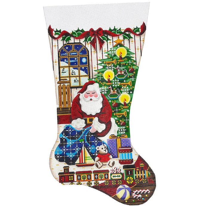 Stocking: Santa's Toys for Boys TTR on 13 Painted Canvas Rebecca Wood Designs - 1