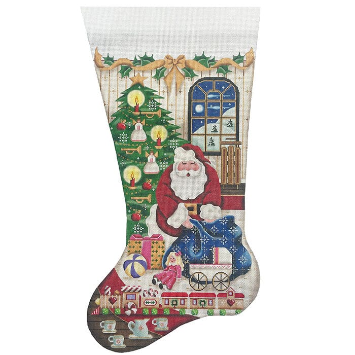 Stocking: Santa's Toys for Girls TTL on 18 Painted Canvas Rebecca Wood Designs - 1
