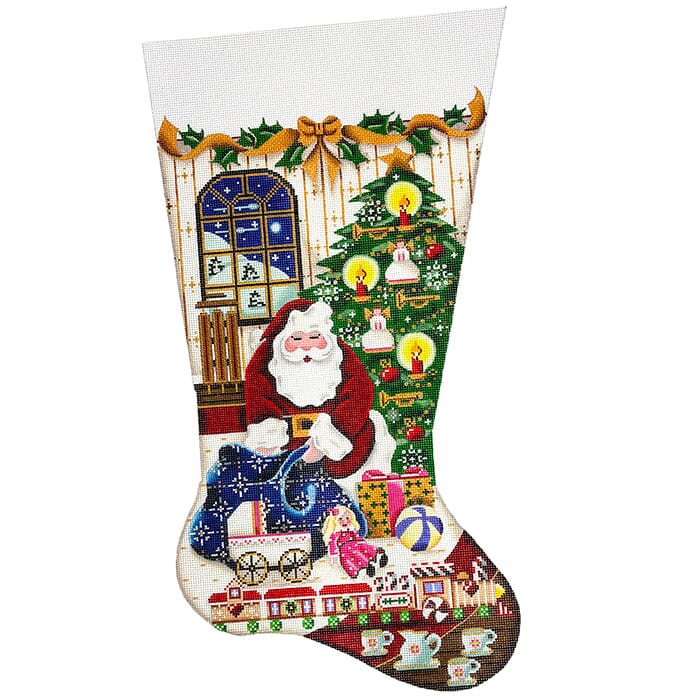 Stocking: Santa's Toys for Girls TTR on 13 Painted Canvas Rebecca Wood Designs