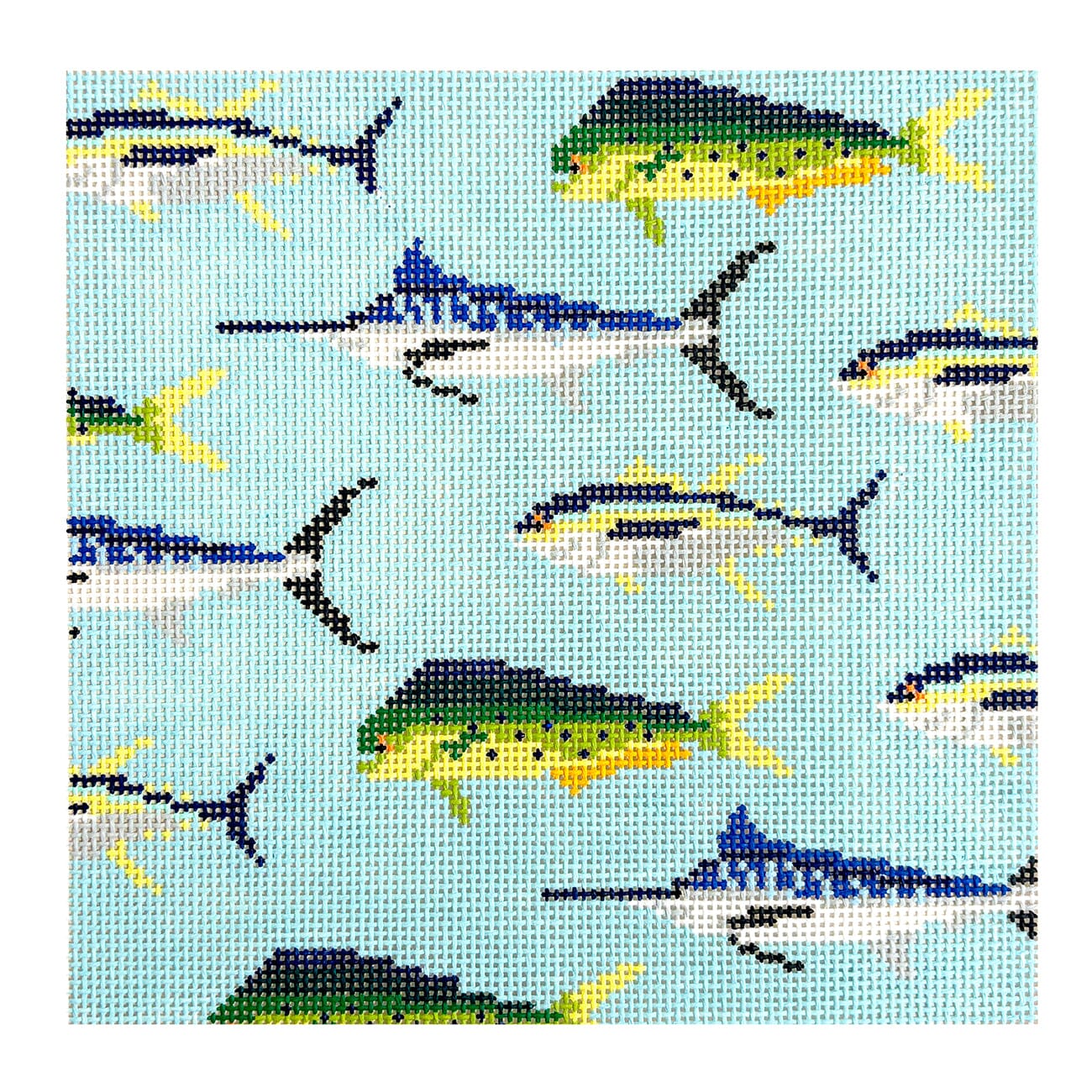 Stream of Ocean Fish Painted Canvas Dogwood Needlepoint - 1