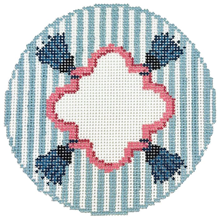 Striped Tassels Round Blue Painted Canvas Rachel Barri Designs - 1