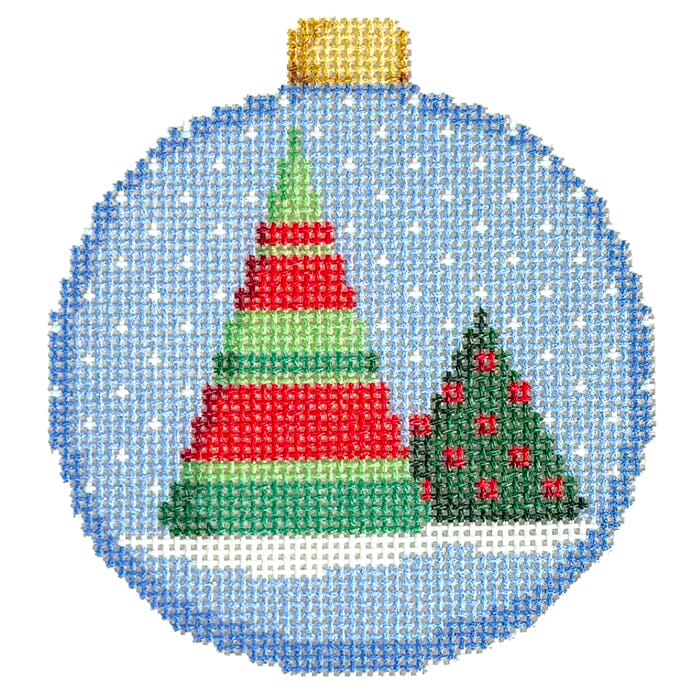 Striped Tree Bauble Ornament Printed Canvas Two Sisters Needlepoint