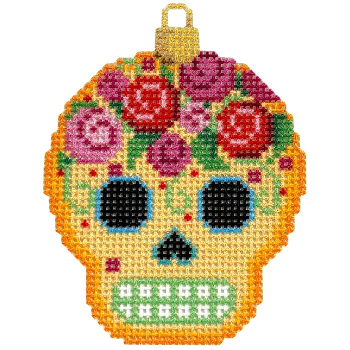 Sugar Skull Ornament/Gold Printed Canvas Two Sisters Needlepoint