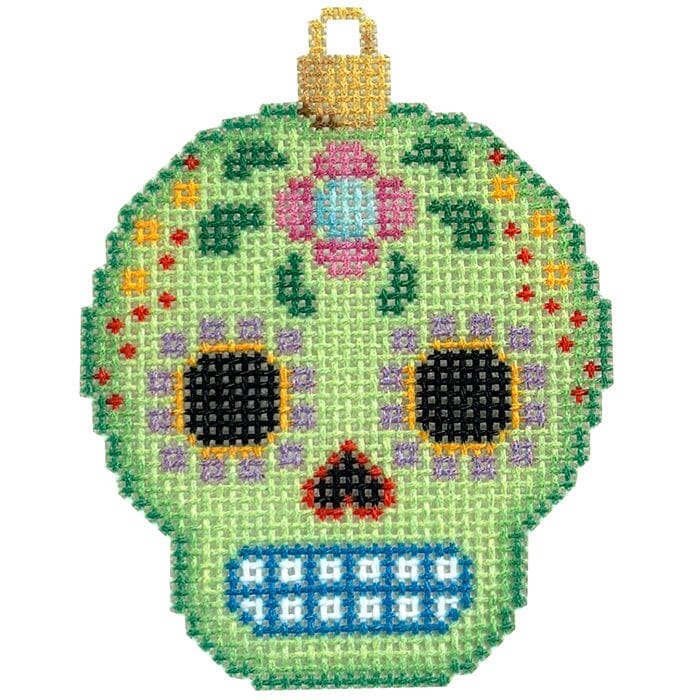 Sugar Skull Ornament/Lime Printed Canvas Two Sisters Needlepoint