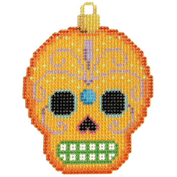 Sugar Skull Ornament/Orange Printed Canvas Two Sisters Needlepoint