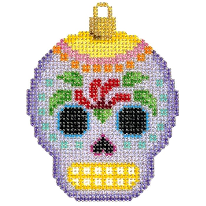Sugar Skull Ornament/Purple Printed Canvas Two Sisters Needlepoint