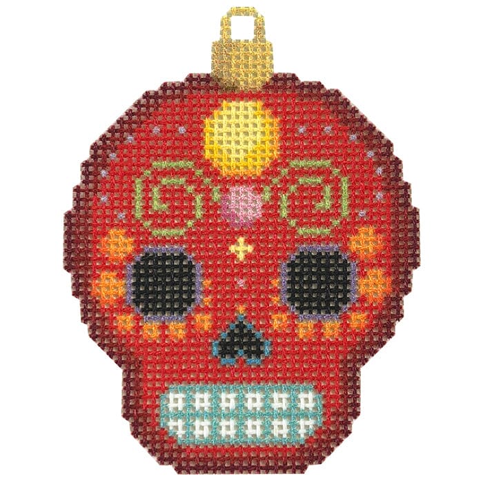 Sugar Skull Ornament/Red Printed Canvas Two Sisters Needlepoint