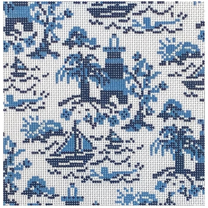 Summer Toile Mini Insert Blue Square Painted Canvas Rachel Barri Designs - 1
