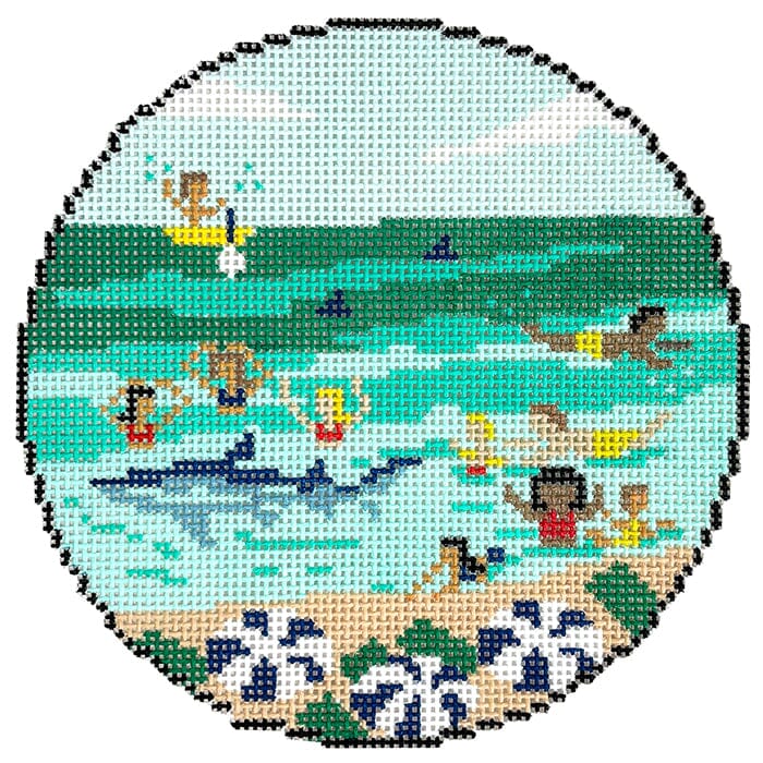 Swimming with Sharks Round Painted Canvas KCN Designers - 1