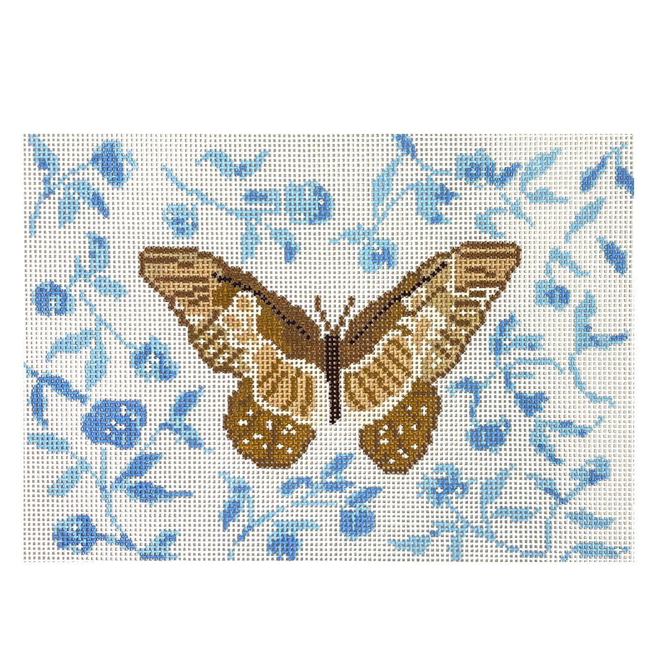 Tan Butterfly on Blue Background Painted Canvas Camilla Moss - 1