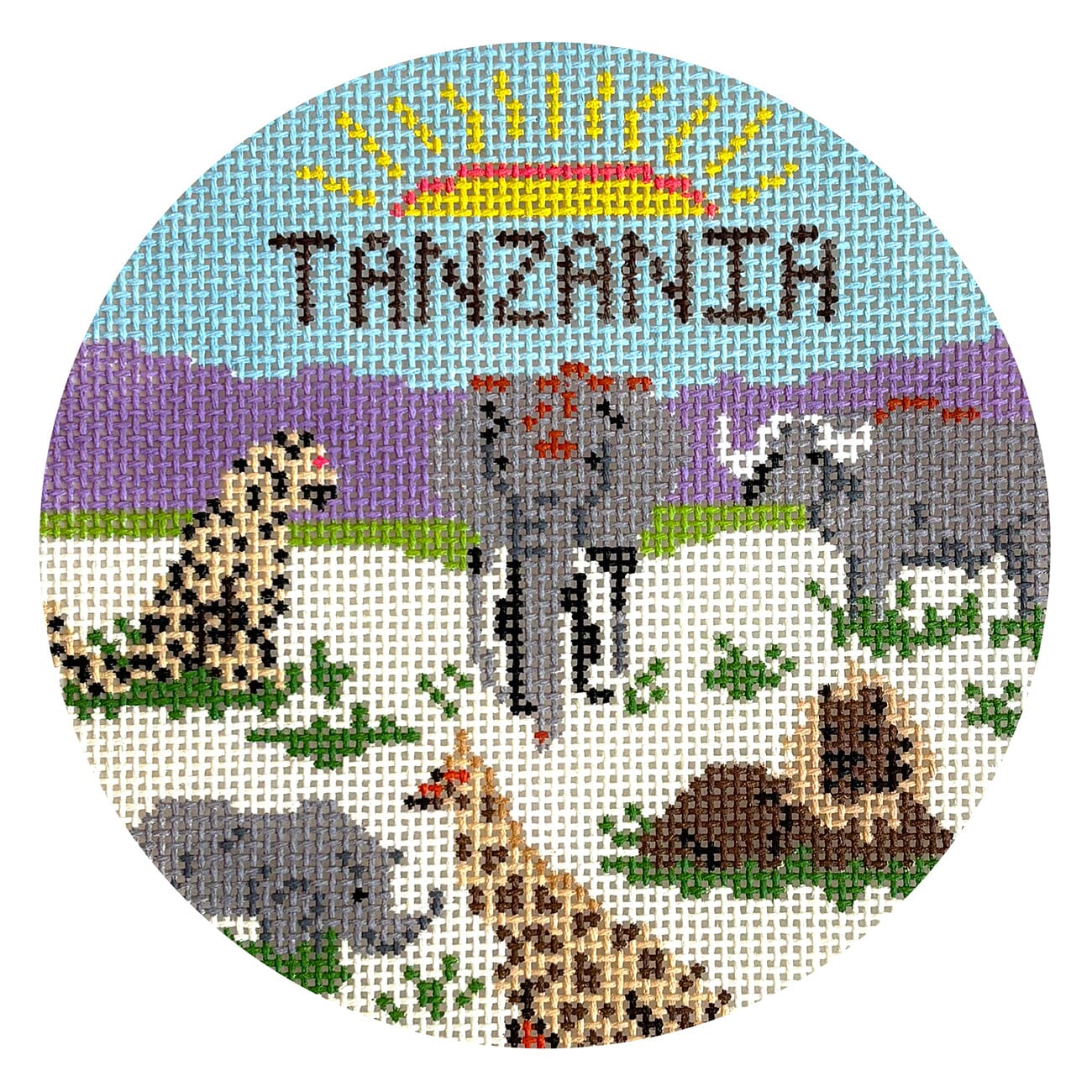Tanzania Safari Travel Round Painted Canvas Atlantic Blue Canvas - 1