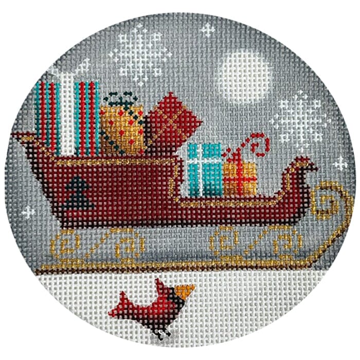 Teal Sleigh Ornament Painted Canvas Rebecca Wood Designs - 1