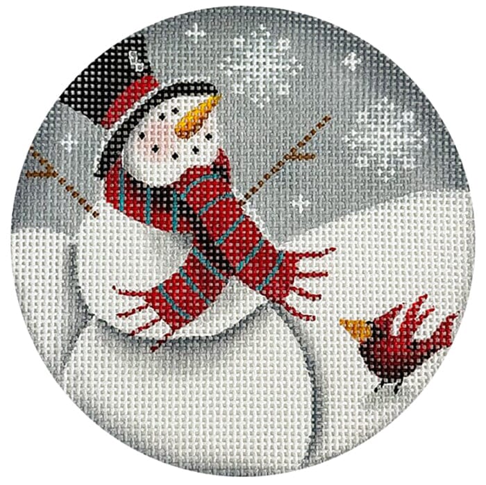Teal Snowman Ornament Painted Canvas Rebecca Wood Designs - 1