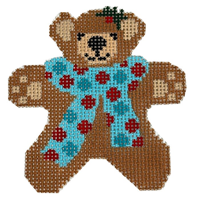 Teddy Bear Ornament - Dotted Scarf Painted Canvas Danji Designs