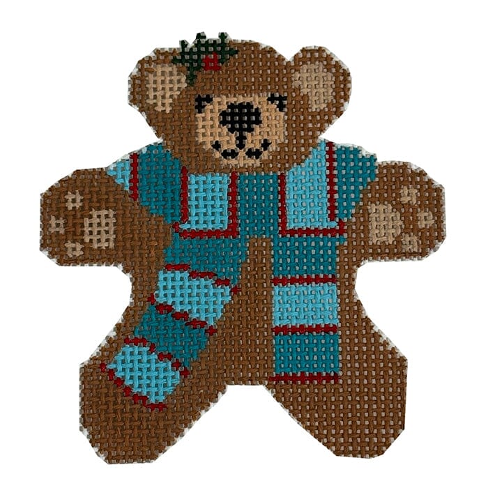 Teddy Bear Ornament - Striped Scarf Painted Canvas Danji Designs