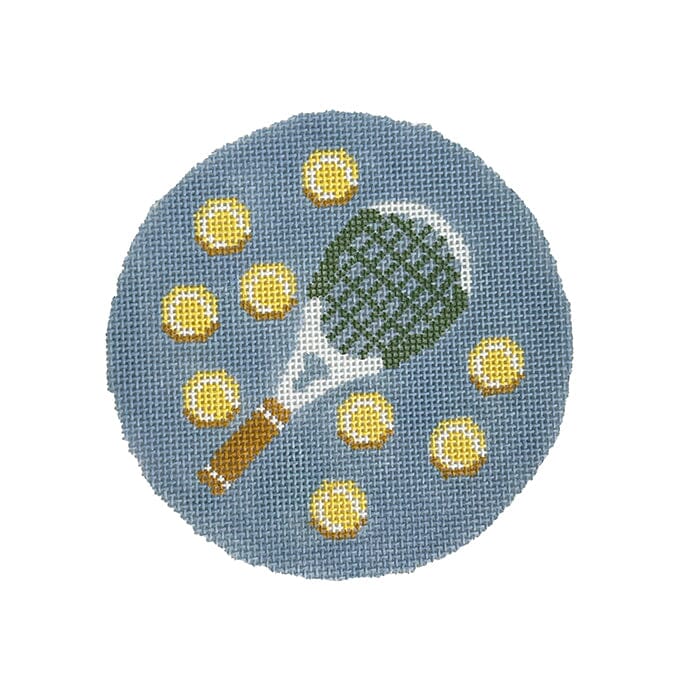 Tennis Racquet Round Painted Canvas Walker's Needlepoint - 1