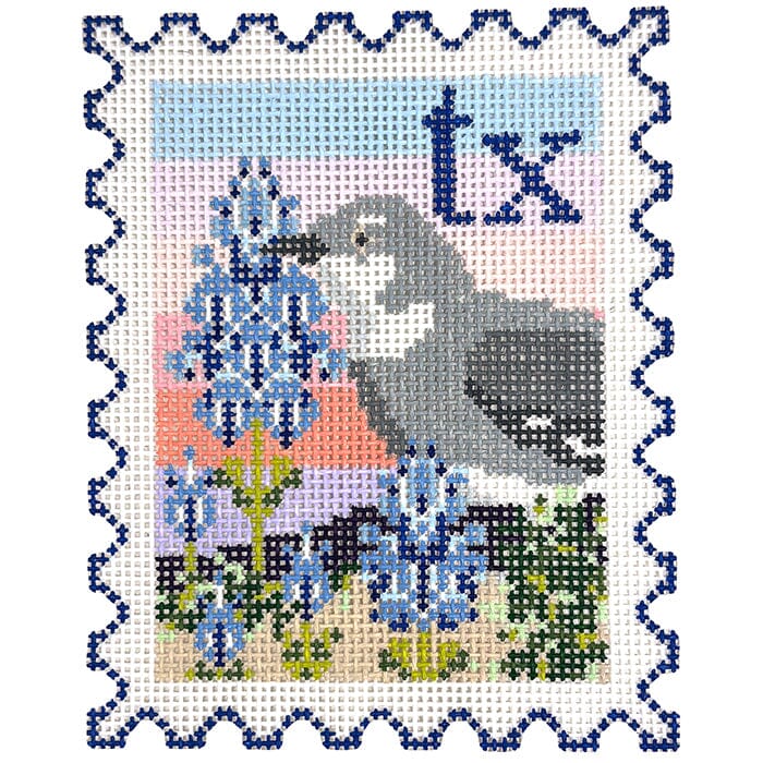 Texas State Bird & Flower Stamp Painted Canvas Wipstitch Needleworks - 1