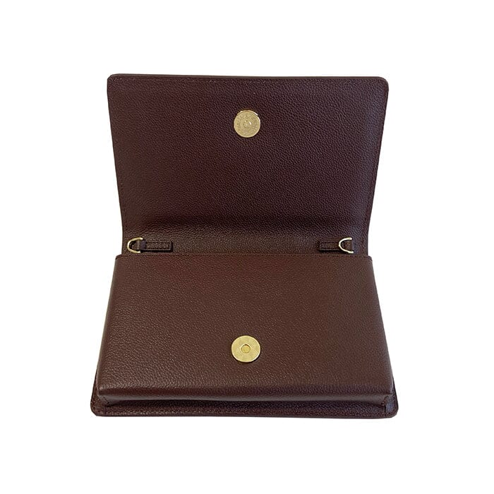 The Everyday Clutch Espresso with Gold Chain Leather Goods Rachel Barri Designs