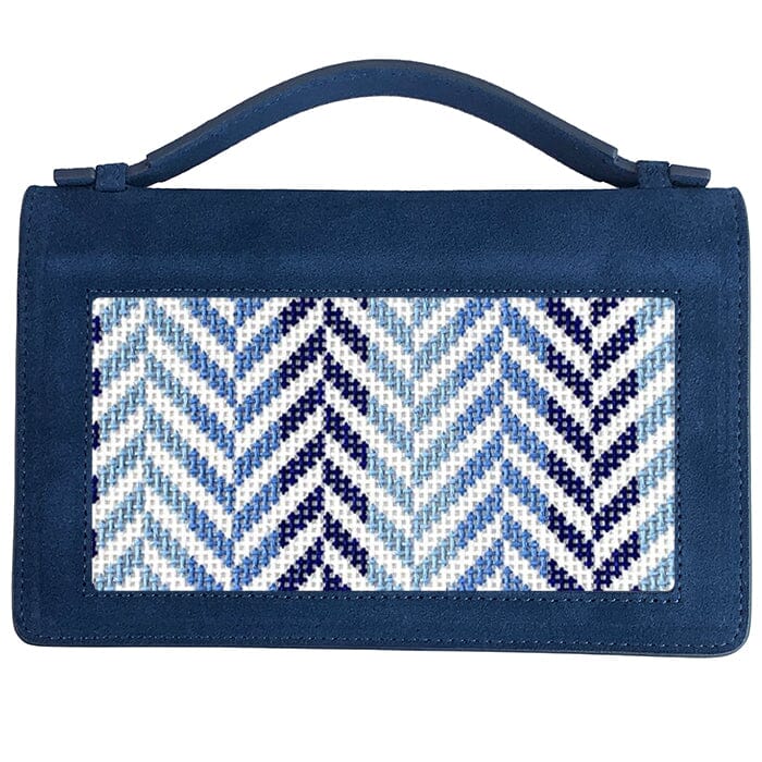 The Everyday Clutch Navy Suede with Silver Chain Leather Goods Rachel Barri Designs - 1
