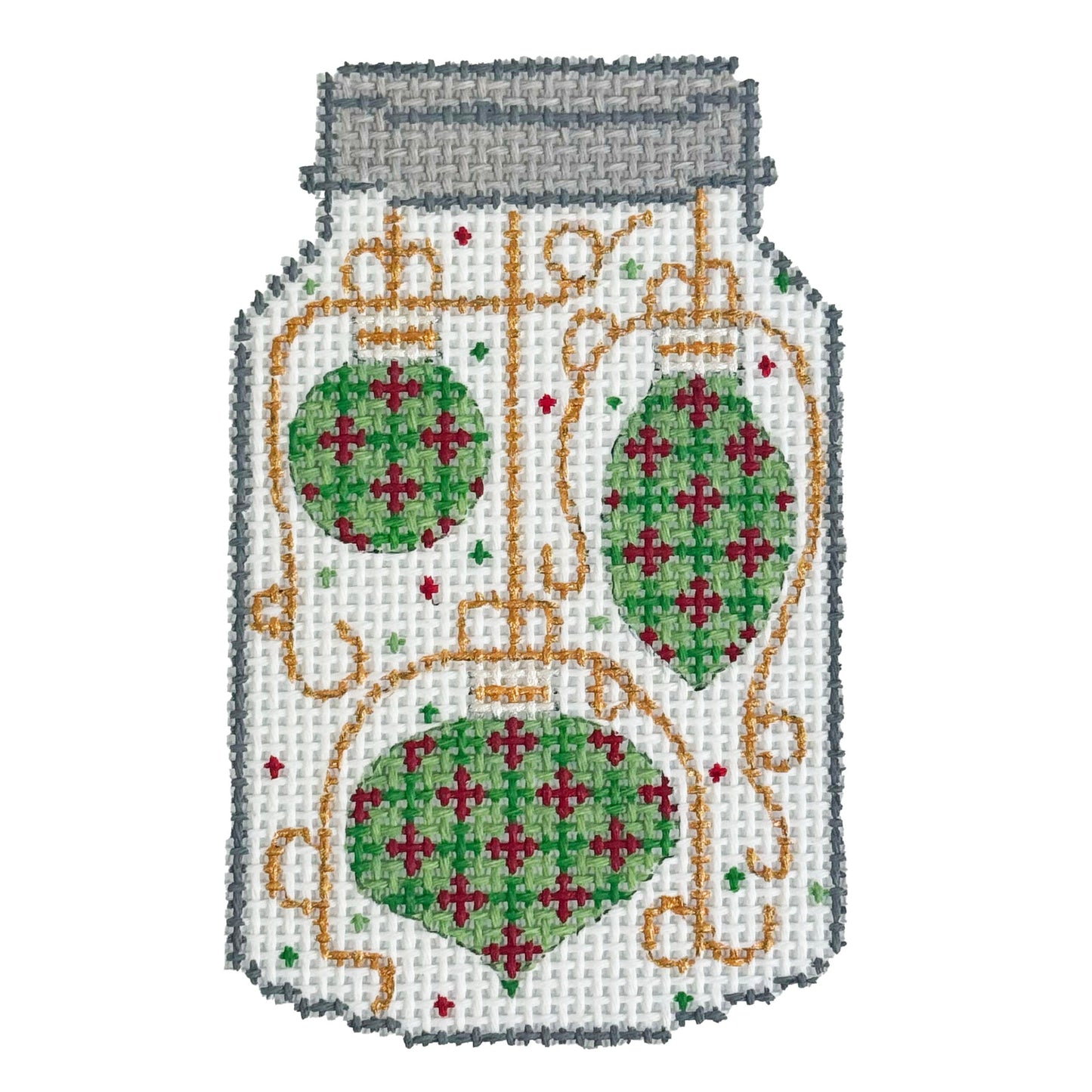 Three Ornaments in Mason Jar Painted Canvas Alice Peterson Company