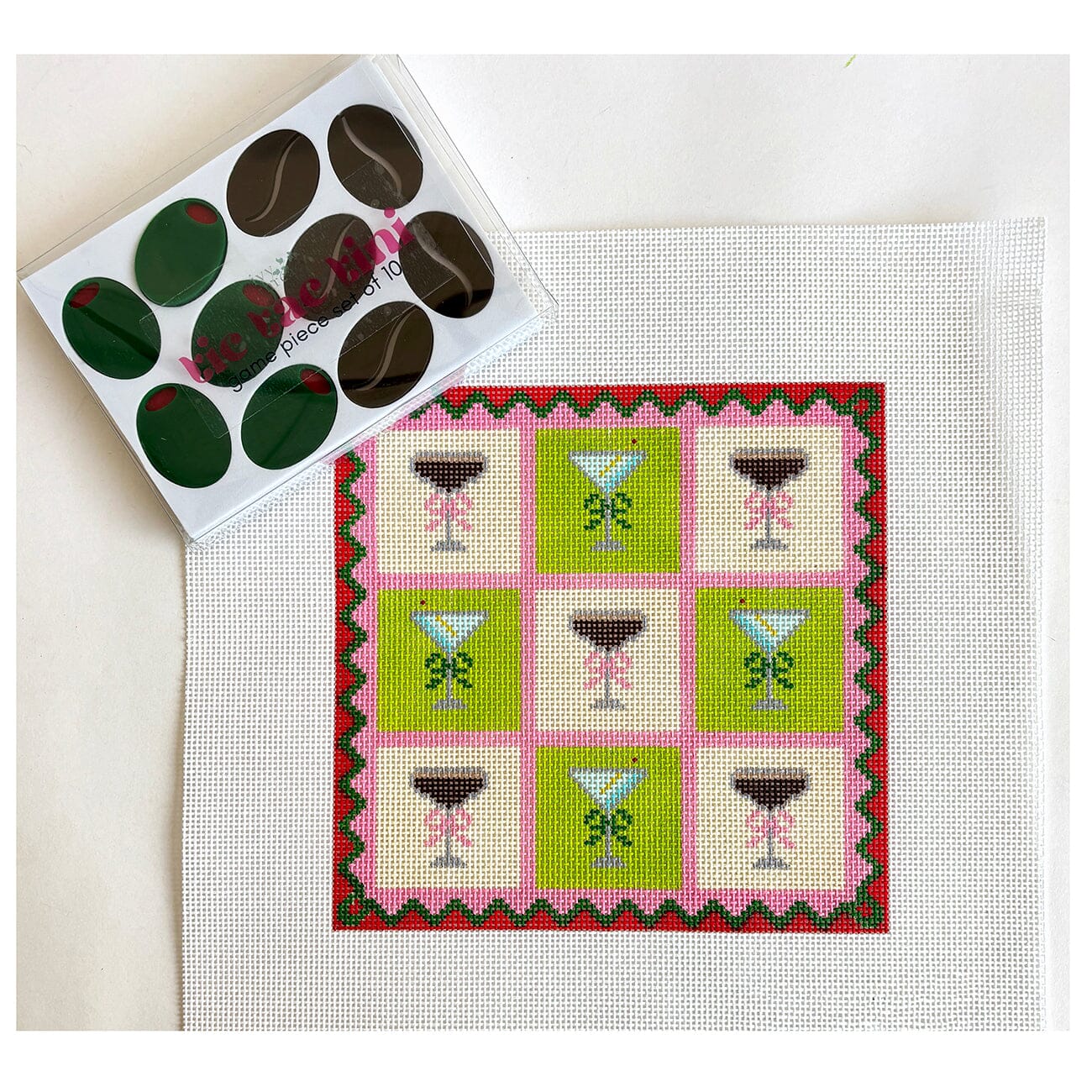 Tic Tac Tini Needlepoint Game Set Painted Canvas Ivy Thread Needlepoint - 1