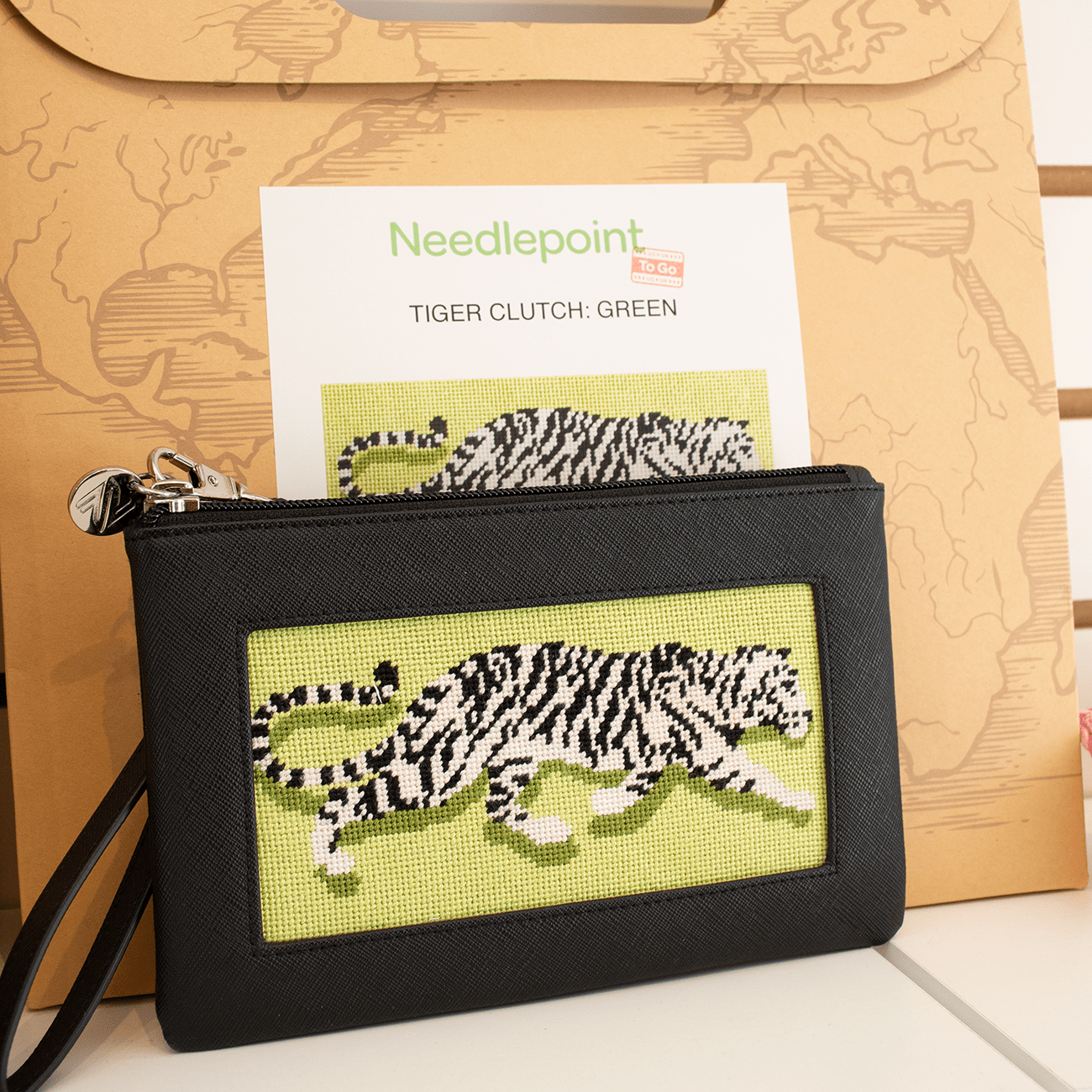 Tiger Clutch Insert Kit Green Kits Needlepoint To Go - 2