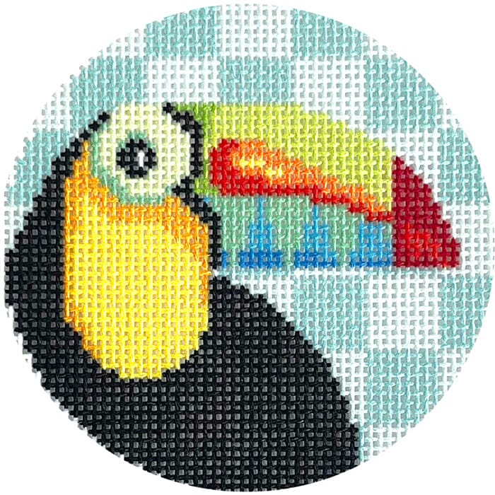 Toucan Round Printed Canvas Two Sisters Needlepoint