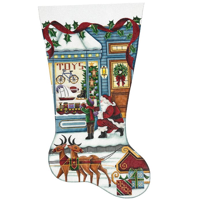 Toy Store Dreams, Boy Stocking on 18 TTR Painted Canvas Rebecca Wood Designs - 1