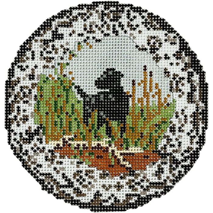Transferware Dog Plate Painted Canvas The Gingham Stitchery - 1