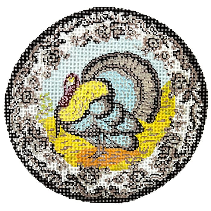Transferware Turkey Pillow Painted Canvas The Gingham Stitchery - 1