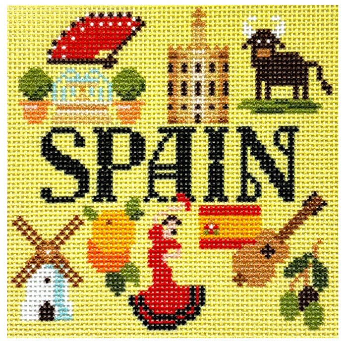 Travel Coaster   Spain Printed Canvas Needlepoint To Go