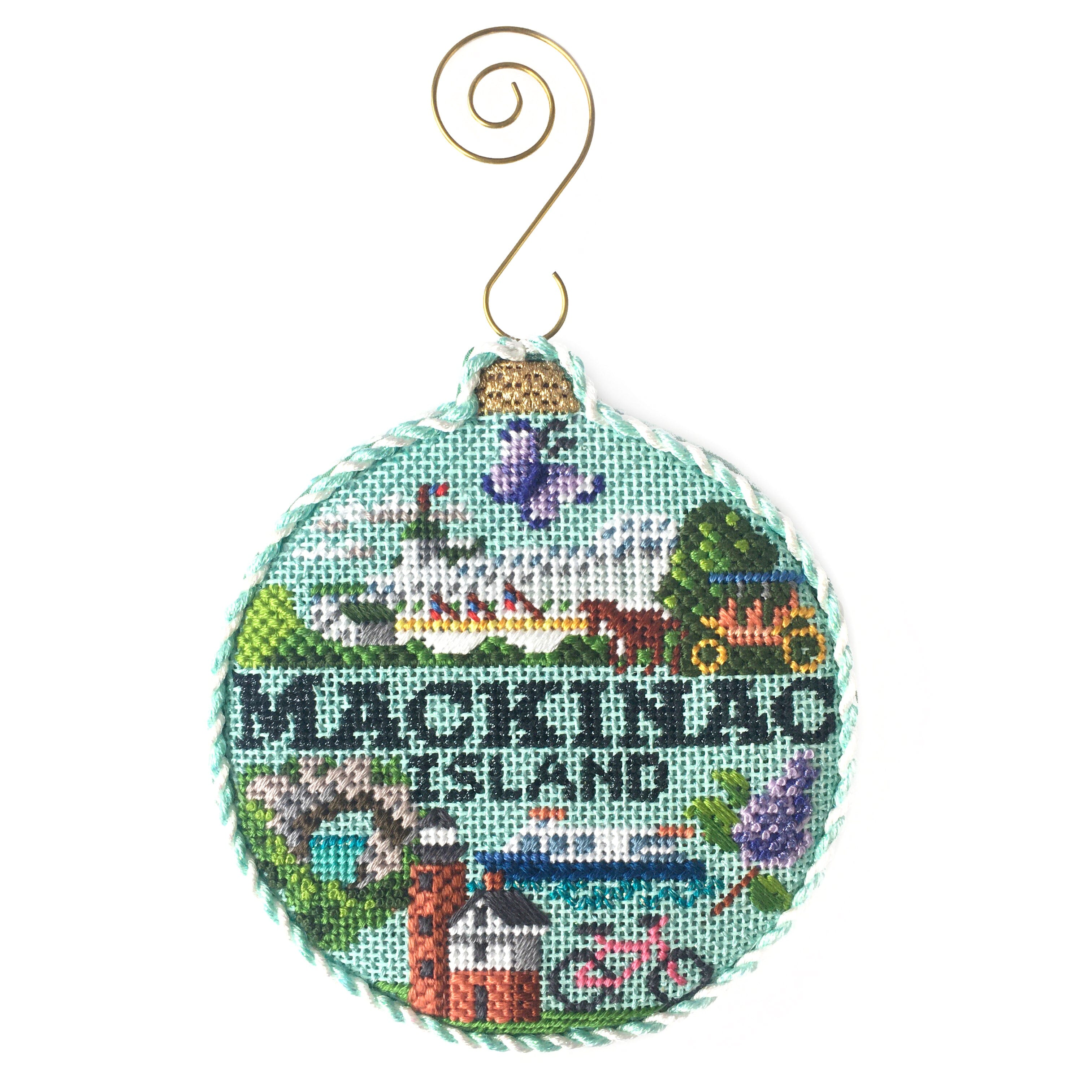 Travel Round   Mackinac Island with Stitch Guide Painted Canvas Kirk & Bradley