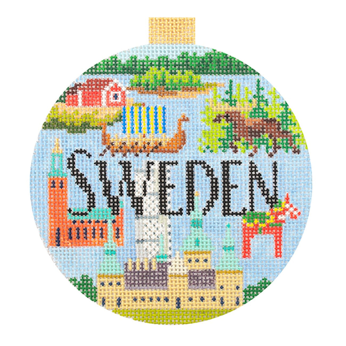 Travel Round Sweden with Stitch Guide Printed Canvas Kirk & Bradley - 1