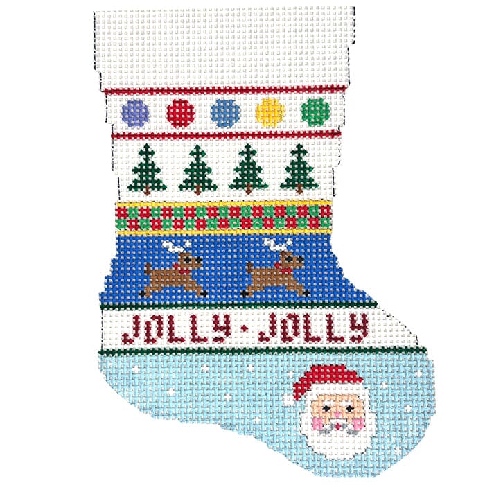 Tree, Reindeer, Santa Stripe Mini Stocking Painted Canvas Susan Roberts Needlepoint Designs Inc. - 1