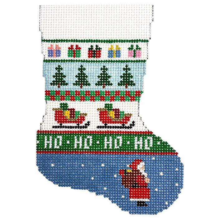 Tree, Sleigh Santa Stripe Mini Stocking Painted Canvas Susan Roberts Needlepoint Designs Inc. - 1