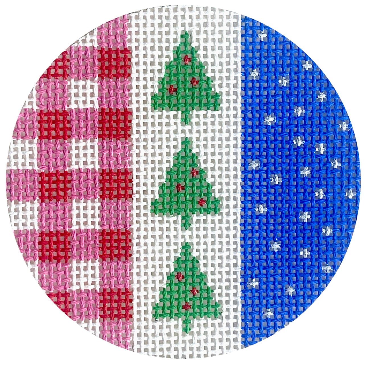 Trees with Pink Check and Blue Round Painted Canvas Stitch Its - 1