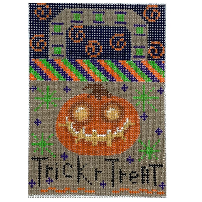 Trick or Treat Pumpkin Treat Bag Painted Canvas Danji Designs - 1