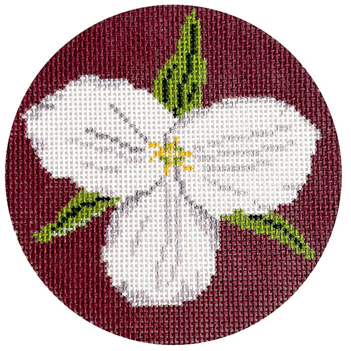 Trillium Bloom Round Painted Canvas Blue Ridge Stitchery - 1