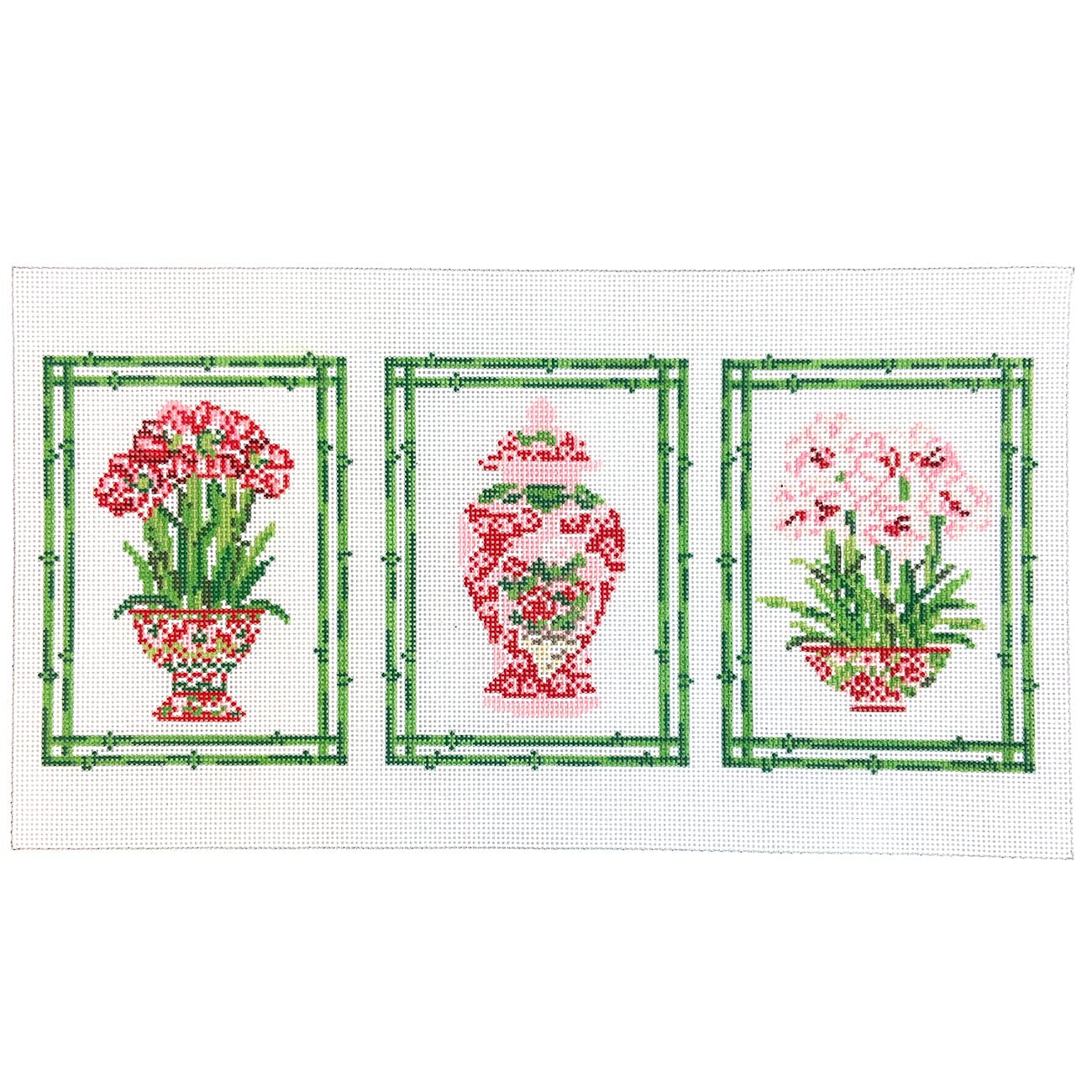 Trio of Porcelain Florals Painted Canvas KCN Designers - 1