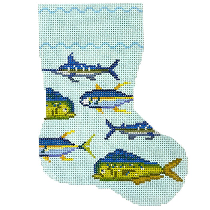 Tropical Fish Mini Stocking Painted Canvas Atlantic Blue Canvas - 1