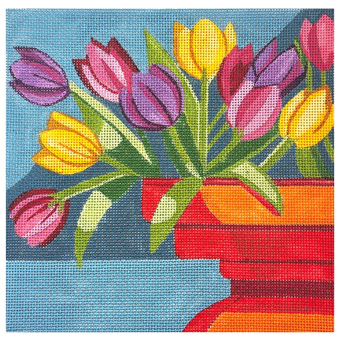 Tulips Red Vase 9x9 Painted Canvas Alice Peterson Company - 1