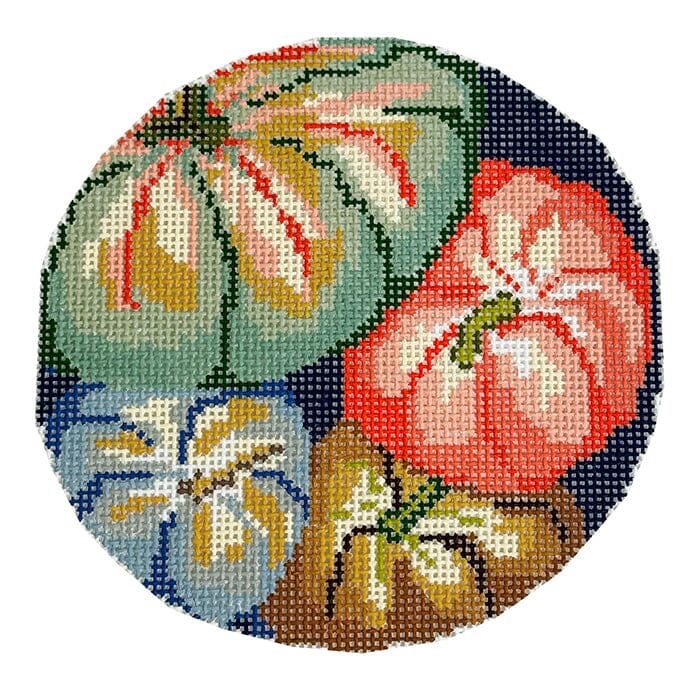 Tumbling Pumpkins Round Painted Canvas The Gingham Stitchery 